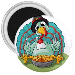 Pie Turkey Eating Fork Knife Hat 3  Magnets by Nexatart