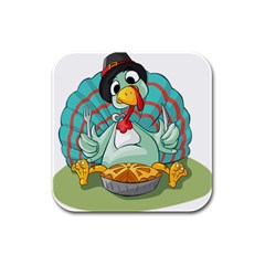 Pie Turkey Eating Fork Knife Hat Rubber Square Coaster (4 pack) 