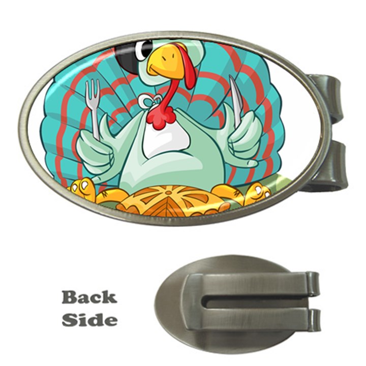 Pie Turkey Eating Fork Knife Hat Money Clips (Oval) 