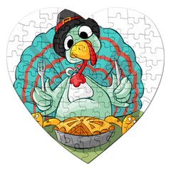 Pie Turkey Eating Fork Knife Hat Jigsaw Puzzle (heart) by Nexatart