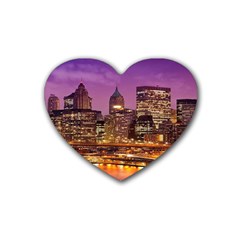 City Night Heart Coaster (4 Pack)  by BangZart