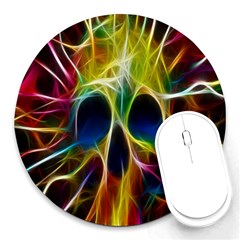 Skulls Multicolor Fractalius Colors Colorful Round Mousepads by BangZart