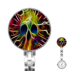 Skulls Multicolor Fractalius Colors Colorful Stainless Steel Nurses Watch