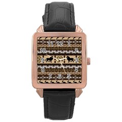 Lion African Vector Pattern Rose Gold Leather Watch  by BangZart