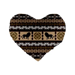 Lion African Vector Pattern Standard 16  Premium Flano Heart Shape Cushions by BangZart