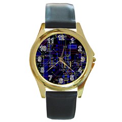 Technology Circuit Board Layout Round Gold Metal Watch by BangZart