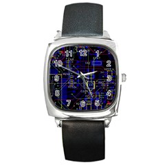 Technology Circuit Board Layout Square Metal Watch by BangZart