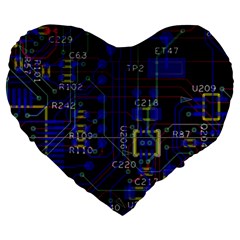 Technology Circuit Board Layout Large 19  Premium Flano Heart Shape Cushions by BangZart