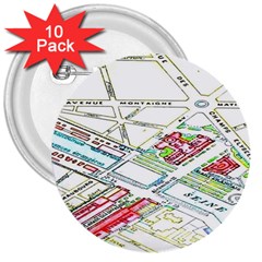 Paris Map 3  Buttons (10 Pack)  by BangZart