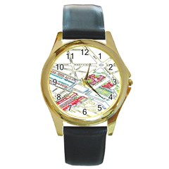 Paris Map Round Gold Metal Watch by BangZart