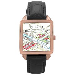 Paris Map Rose Gold Leather Watch  by BangZart