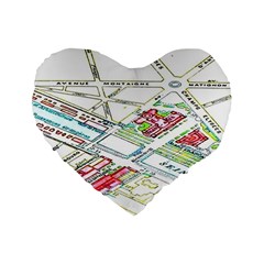 Paris Map Standard 16  Premium Flano Heart Shape Cushions by BangZart