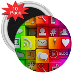 Colorful 3d Social Media 3  Magnets (10 Pack)  by BangZart