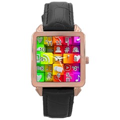 Colorful 3d Social Media Rose Gold Leather Watch  by BangZart