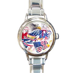 United States Of America Usa  Images Independence Day Round Italian Charm Watch by BangZart