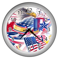 United States Of America Usa  Images Independence Day Wall Clocks (silver)  by BangZart