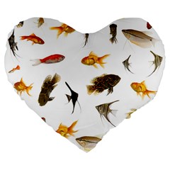 Goldfish Large 19  Premium Flano Heart Shape Cushions by BangZart