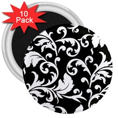 Vector Classicaltr Aditional Black And White Floral Patterns 3  Magnets (10 Pack)  by BangZart