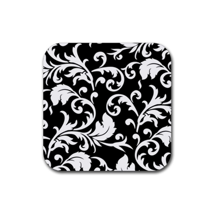 Vector Classicaltr Aditional Black And White Floral Patterns Rubber Coaster (Square) 