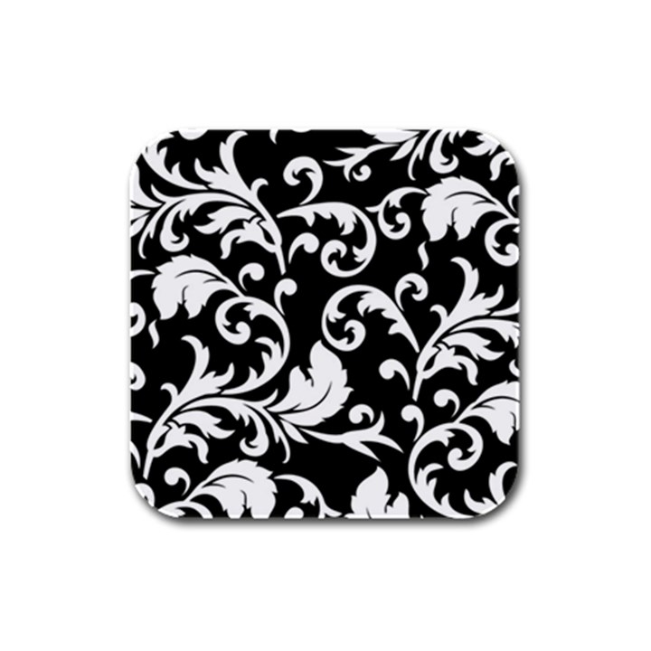 Vector Classicaltr Aditional Black And White Floral Patterns Rubber Square Coaster (4 pack) 