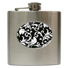 Vector Classicaltr Aditional Black And White Floral Patterns Hip Flask (6 Oz) by BangZart