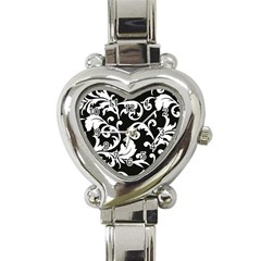 Vector Classicaltr Aditional Black And White Floral Patterns Heart Italian Charm Watch by BangZart