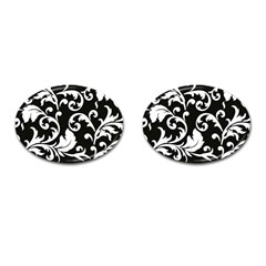 Vector Classicaltr Aditional Black And White Floral Patterns Cufflinks (oval) by BangZart