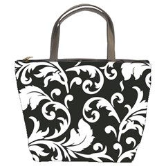 Vector Classicaltr Aditional Black And White Floral Patterns Bucket Bags by BangZart