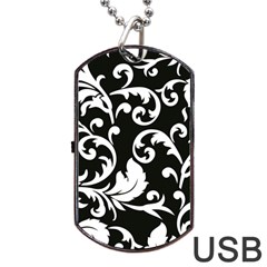 Vector Classicaltr Aditional Black And White Floral Patterns Dog Tag Usb Flash (one Side) by BangZart