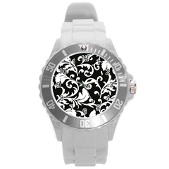 Vector Classicaltr Aditional Black And White Floral Patterns Round Plastic Sport Watch (l) by BangZart