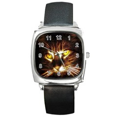 Cat Face Square Metal Watch by BangZart