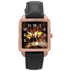 Cat Face Rose Gold Leather Watch  by BangZart