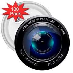 Camera Lens Prime Photography 3  Buttons (100 Pack)  by BangZart