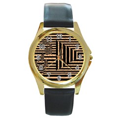 Wooden Pause Play Paws Abstract Oparton Line Roulette Spin Round Gold Metal Watch by BangZart