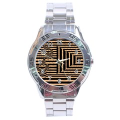 Wooden Pause Play Paws Abstract Oparton Line Roulette Spin Stainless Steel Analogue Watch by BangZart