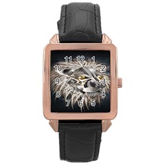 Lion Robot Rose Gold Leather Watch  by BangZart