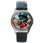 Stones Colors Pattern Pebbles Macro Rocks Round Metal Watch Front