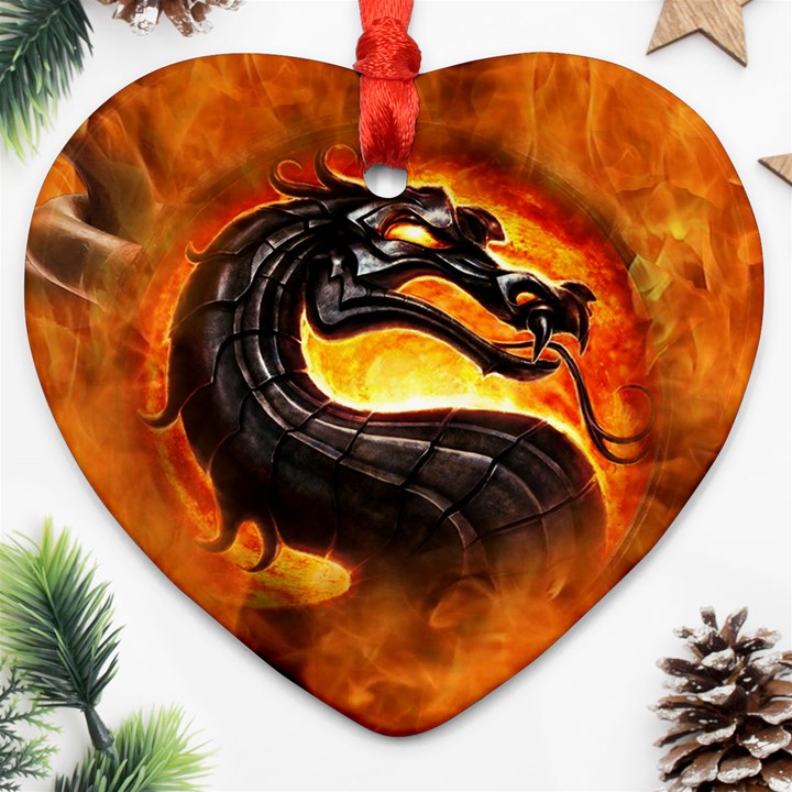 Dragon And Fire Ornament (Heart)