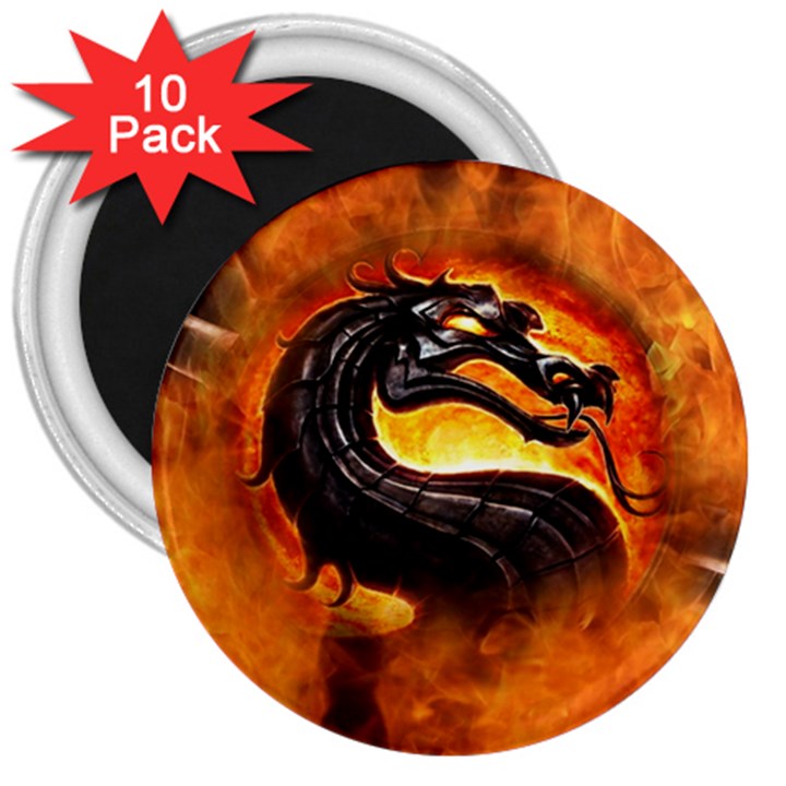 Dragon And Fire 3  Magnets (10 pack) 