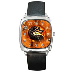 Dragon And Fire Square Metal Watch by BangZart