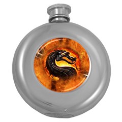 Dragon And Fire Round Hip Flask (5 Oz) by BangZart