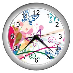 Butterfly Vector Art Wall Clocks (silver)  by BangZart