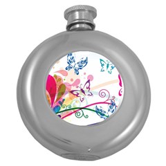 Butterfly Vector Art Round Hip Flask (5 Oz)