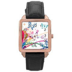 Butterfly Vector Art Rose Gold Leather Watch  by BangZart