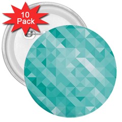 Bright Blue Turquoise Polygonal Background 3  Buttons (10 Pack)  by TastefulDesigns