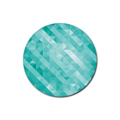 Bright Blue Turquoise Polygonal Background Rubber Coaster (round)  by TastefulDesigns