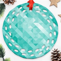 Bright Blue Turquoise Polygonal Background Round Filigree Ornament (two Sides) by TastefulDesigns