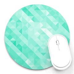 Bright green turquoise geometric background Round Mousepads