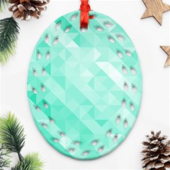 Bright Green Turquoise Geometric Background Ornament (oval Filigree) by TastefulDesigns