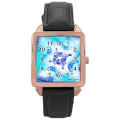 Summer Ice Flower Rose Gold Leather Watch  by designsbyamerianna